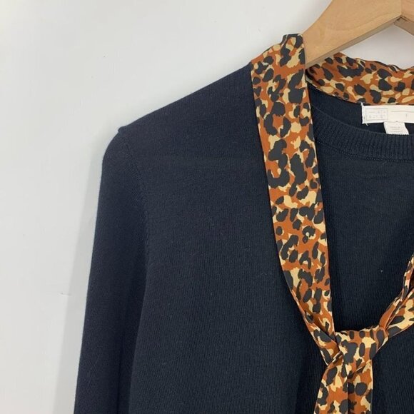 14th & Union Women's Leopard Tie Scarf Knit Pullover Sweater‎ Black Size S NWT - Picture 3 of 11